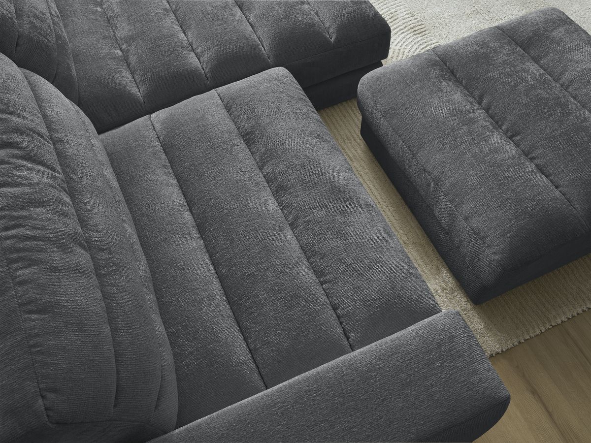 Bobochic Sierra Ecksofa mit Pouf Strukturstoff Dunkelgrau Ecke rechts