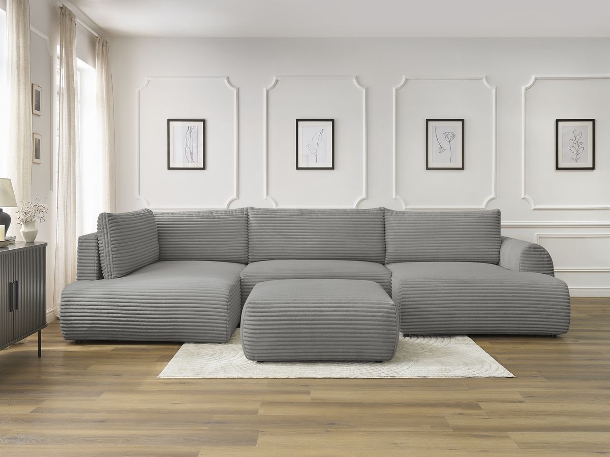 Bobochic Lucien Wohnlandschaft mit Pouf Breitcord weich Dunkelgrau Ecke rechts