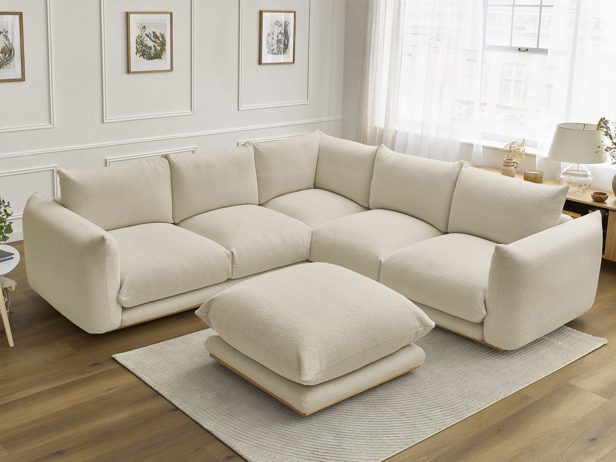 Bobochic Ernest Ecksofa mit Pouf Bouclé-Stoff Beige