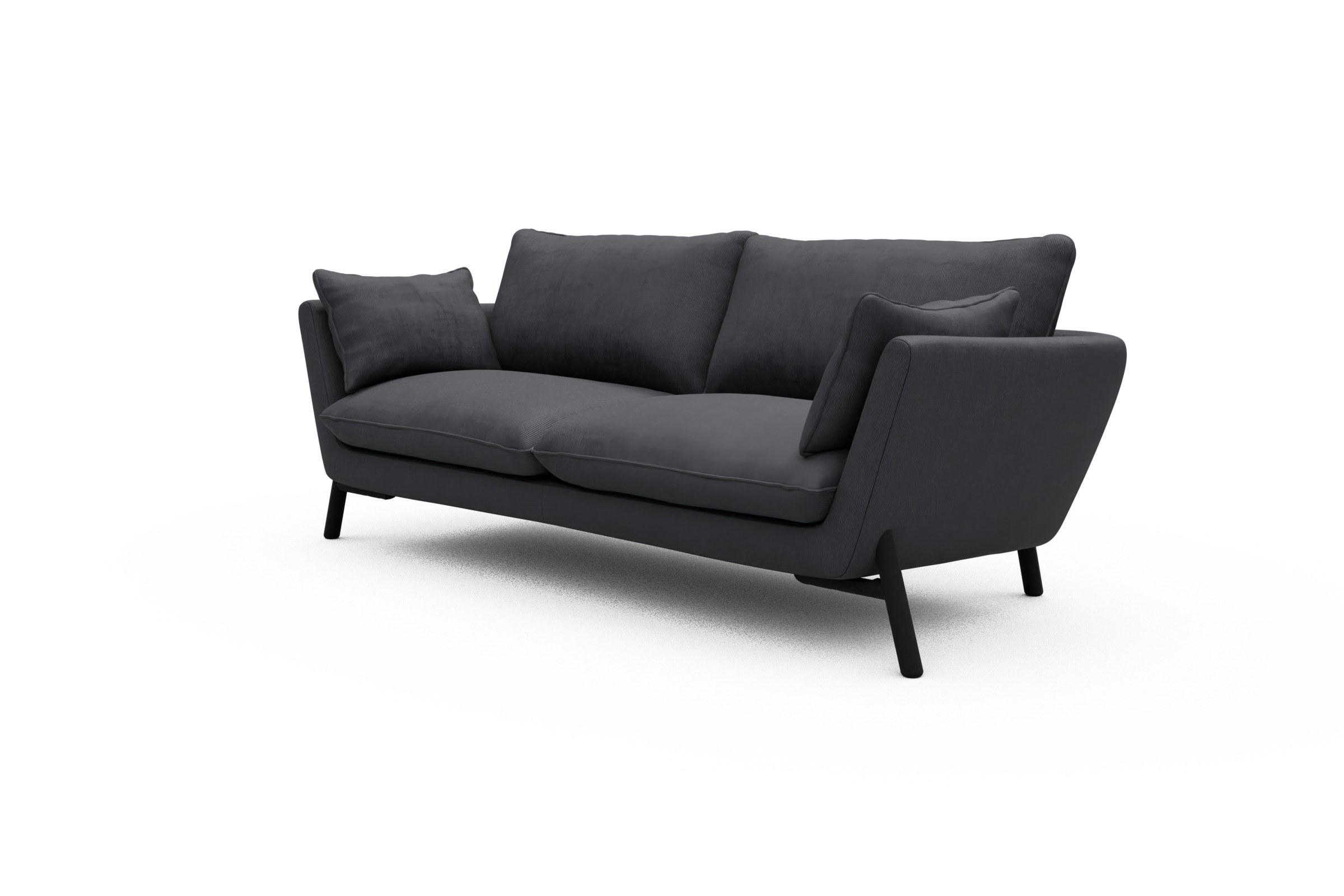 Sofa Emil 3-Sitzer Beinfarbe Eiche Schwarz Cordufine-Slate-Grey