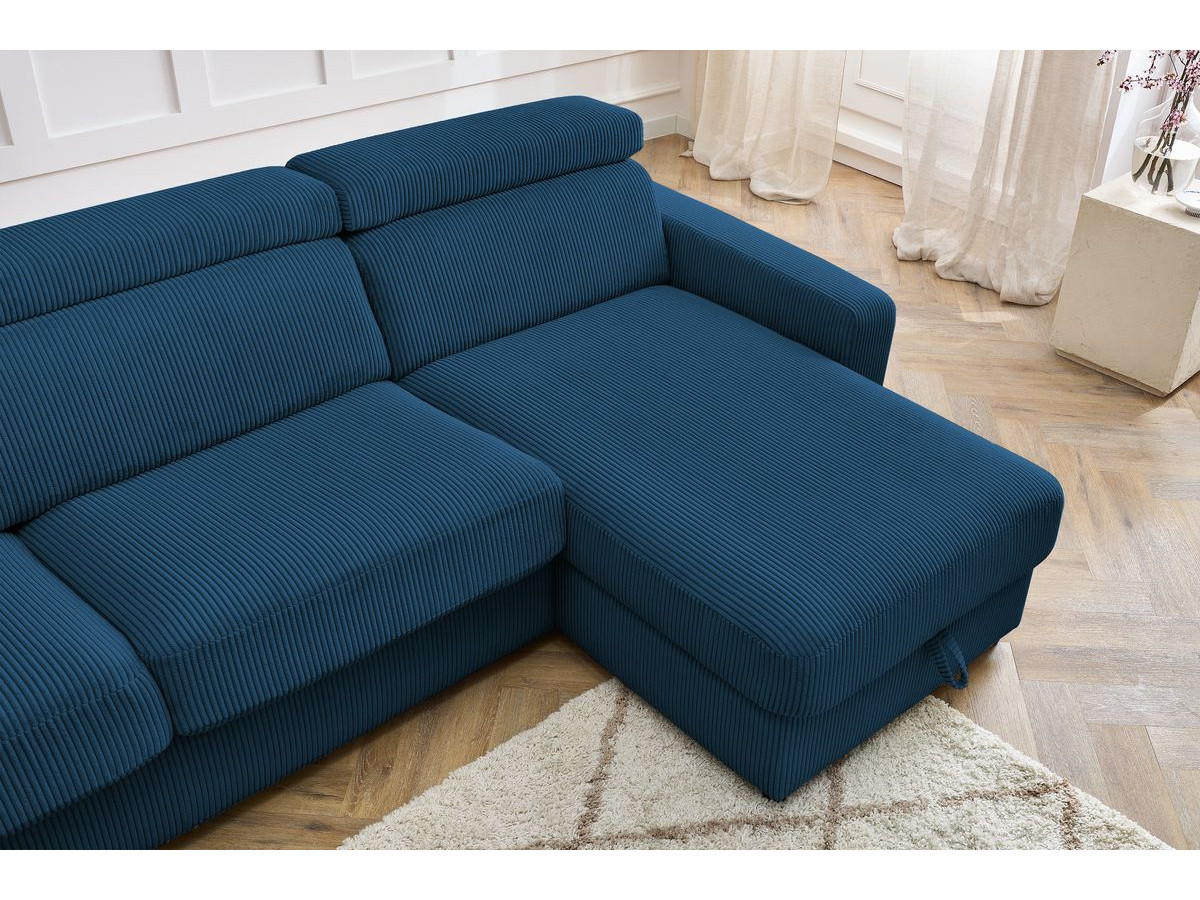 Bobochic Monaco Ecksofa mit Schlaffunktion und Bettkasten Cordsamt Dunkelblau, Liegefläche 160 × 190 cm