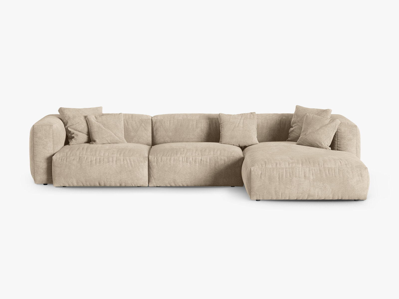 Micadoni Ecksofa Martina 3-Sitzer 90cm Sitztiefe Rechts Samt Vogue Helles Beige
