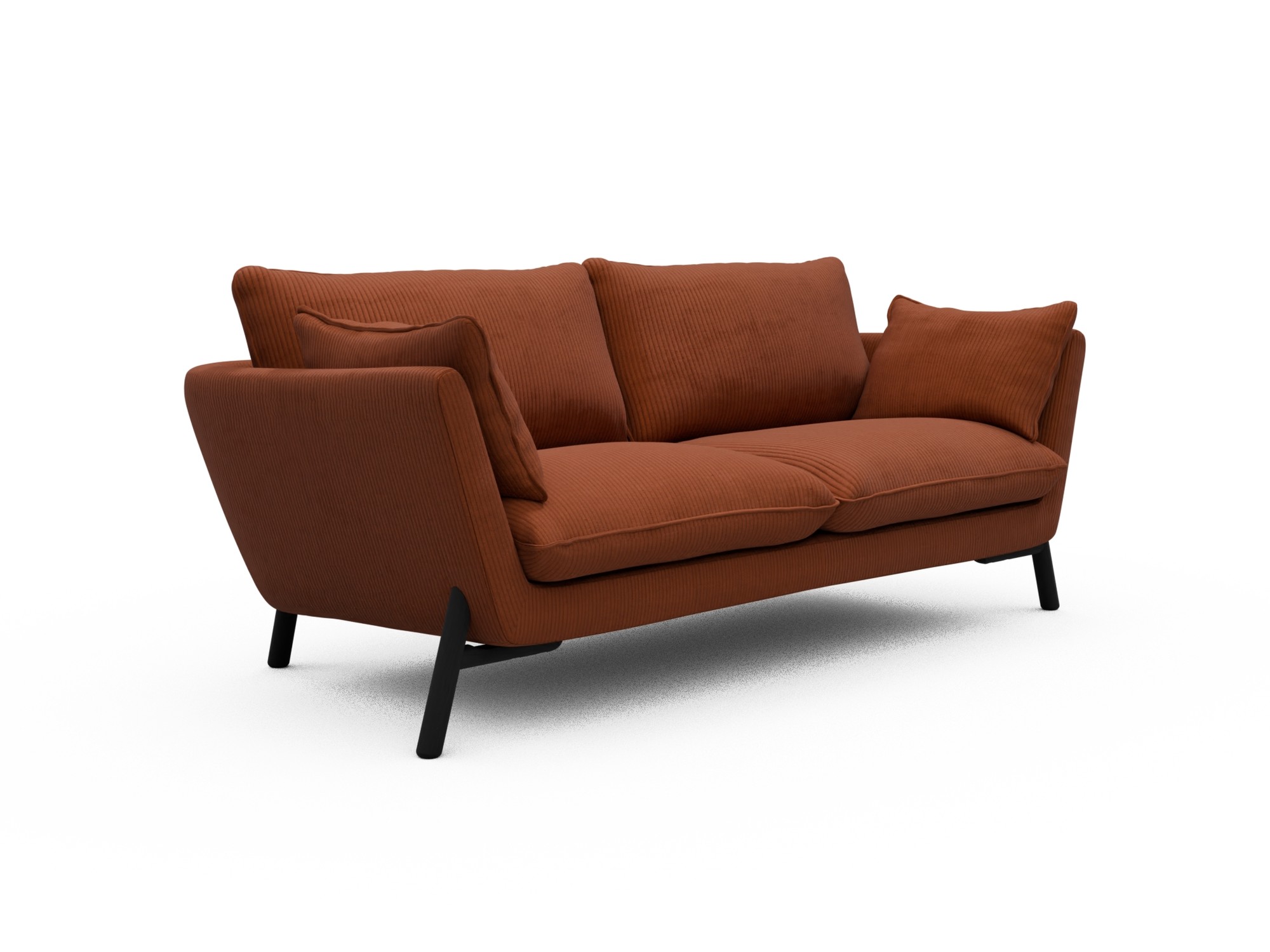 Skandi Home Sofa Emil 2-Sitzer Beinfarbe Eiche Schwarz Corduroy-Burnt-Orange moebelfaktor
