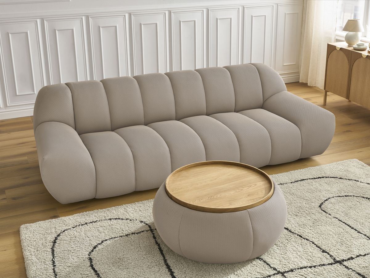 Bobochic Hayden Sofa 3-Sitzer mit Pouf 256 × 107 cm Mesh-Stoff Taupe
