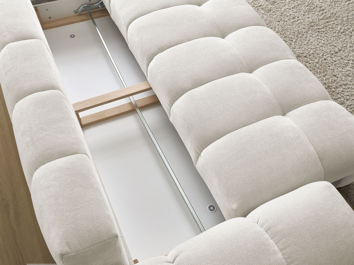 Bobochic Everest Schlafsofa 3-Sitzer mit Bettkasten, 5 Kissen Strukturstoff Weiß
