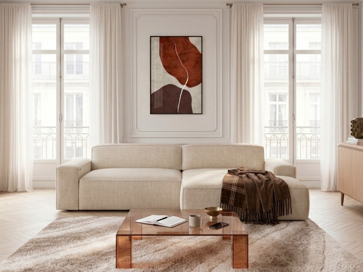 Bobochic Abel Ecksofa mit Schlaffunktion Melange-Stoff Beige Ecke rechts