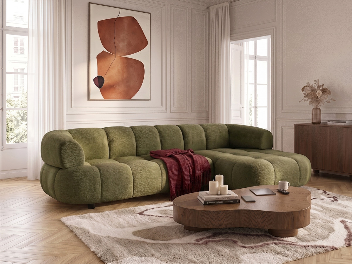 Bobochic Lovely Ecksofa mit Schlaffunktion Stoff Grün Ecke rechts
