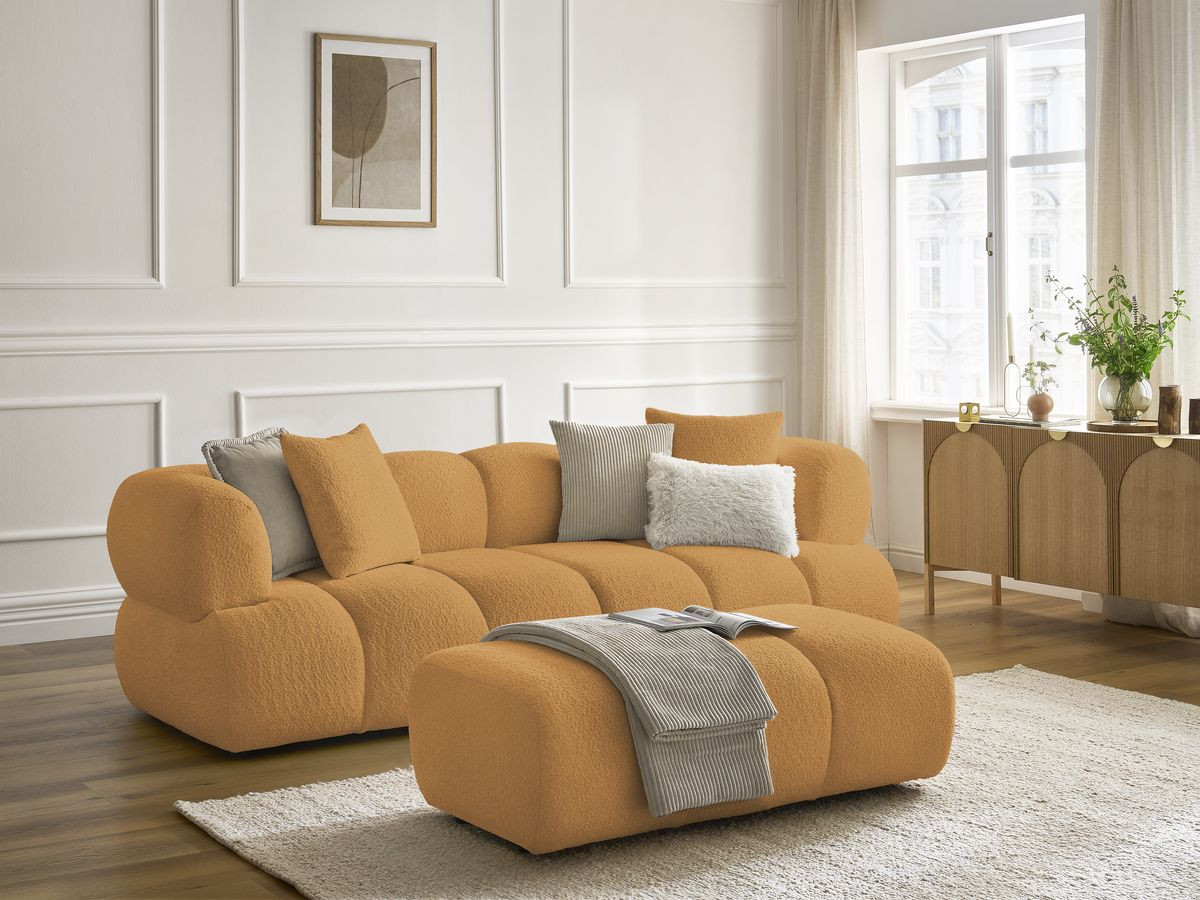 Bobochic Pamira Sofa 3-Sitzer mit Pouf Bouclé-Stoff Gelb
