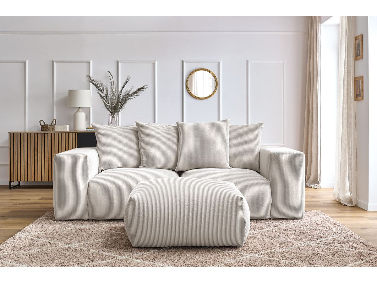 Bobochic Voltaire Sofa 4-Sitzer mit Pouf 248 × 100 cm Cordsamt Beige
