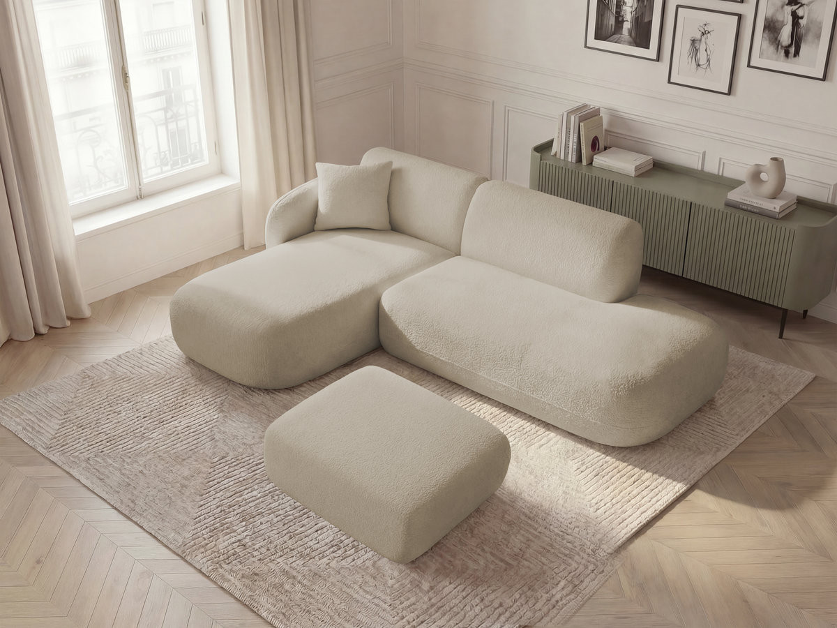 Bobochic Anda Ecksofa mit Pouf 241 × 163 cm Chenille Beige Ecke links