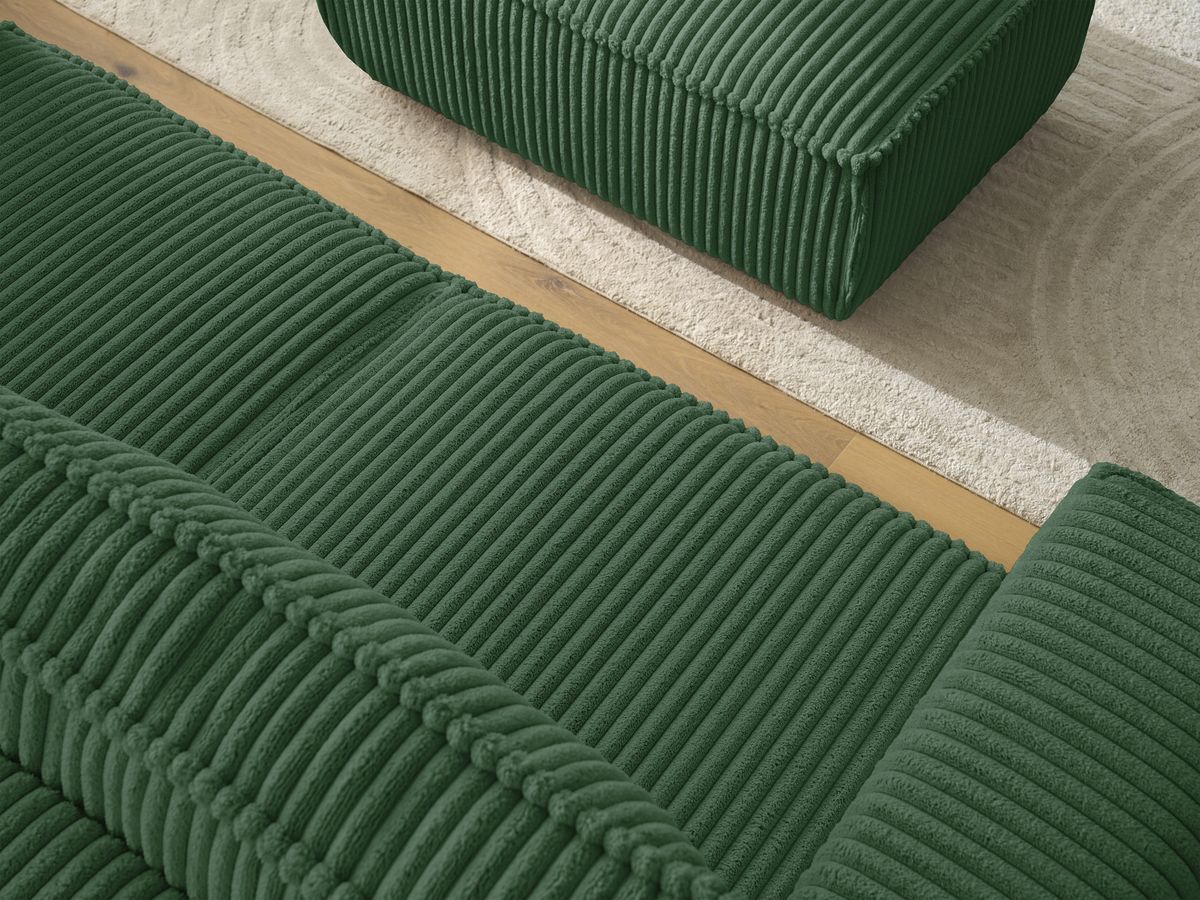 Bobochic Chelsea Sofa 3-Sitzer mit Pouf Breitcord weich Grün