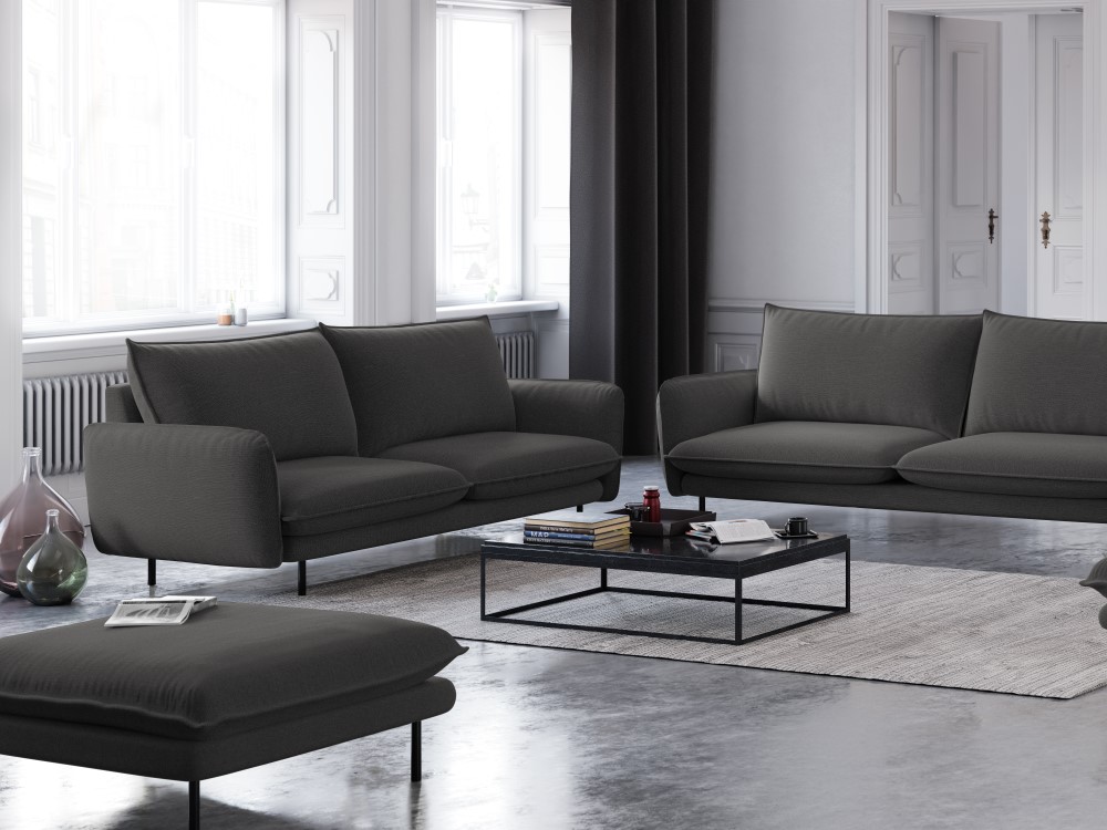 Cosmopolitan Design Pouf Vienna Strukturierter Stoff Positano Dunkelgrau Melange Beine Schwarzes Metall