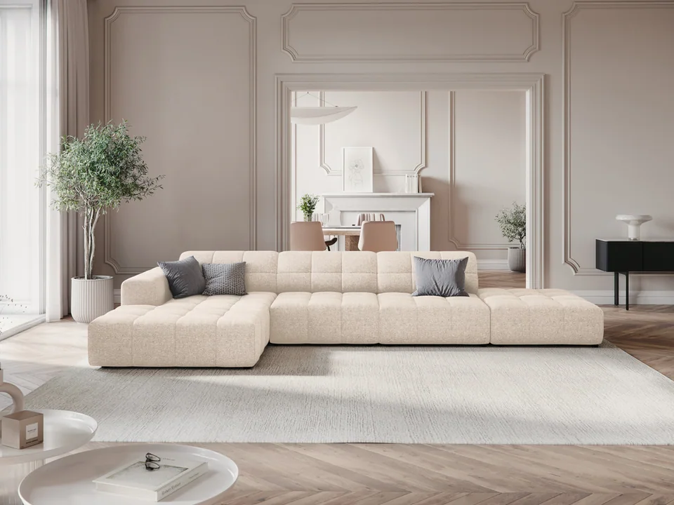 Cosmopolitan Design Ecksofa Chicago 5-Sitzer offen Chenille Haga Helles Beige Links