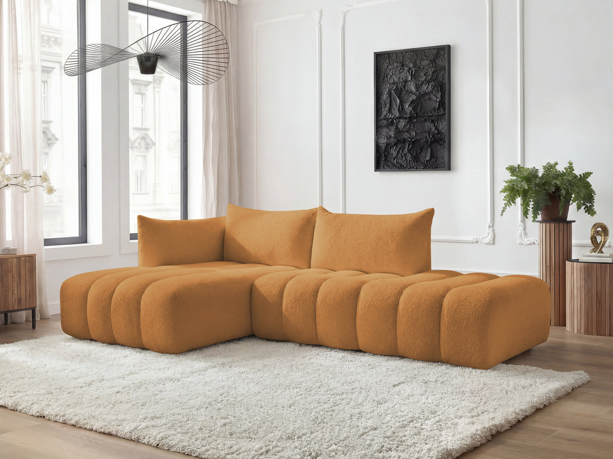 Bobochic Azra Ecksofa 319 × 178 cm Bouclé-Stoff Gelb Ecke links