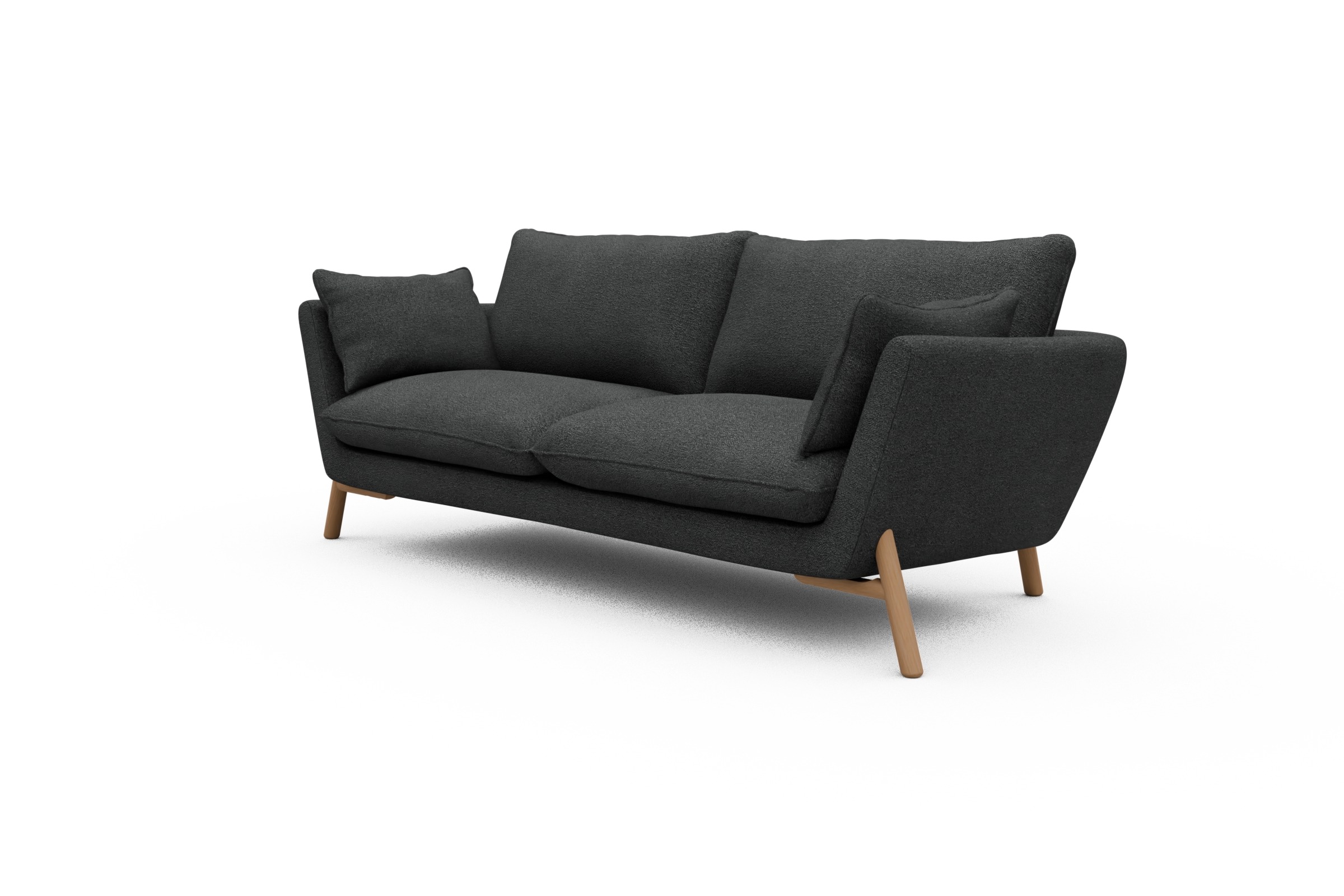 Sofa Emil 3-Sitzer Beinfarbe Eiche Natur Boucle-Charcoal