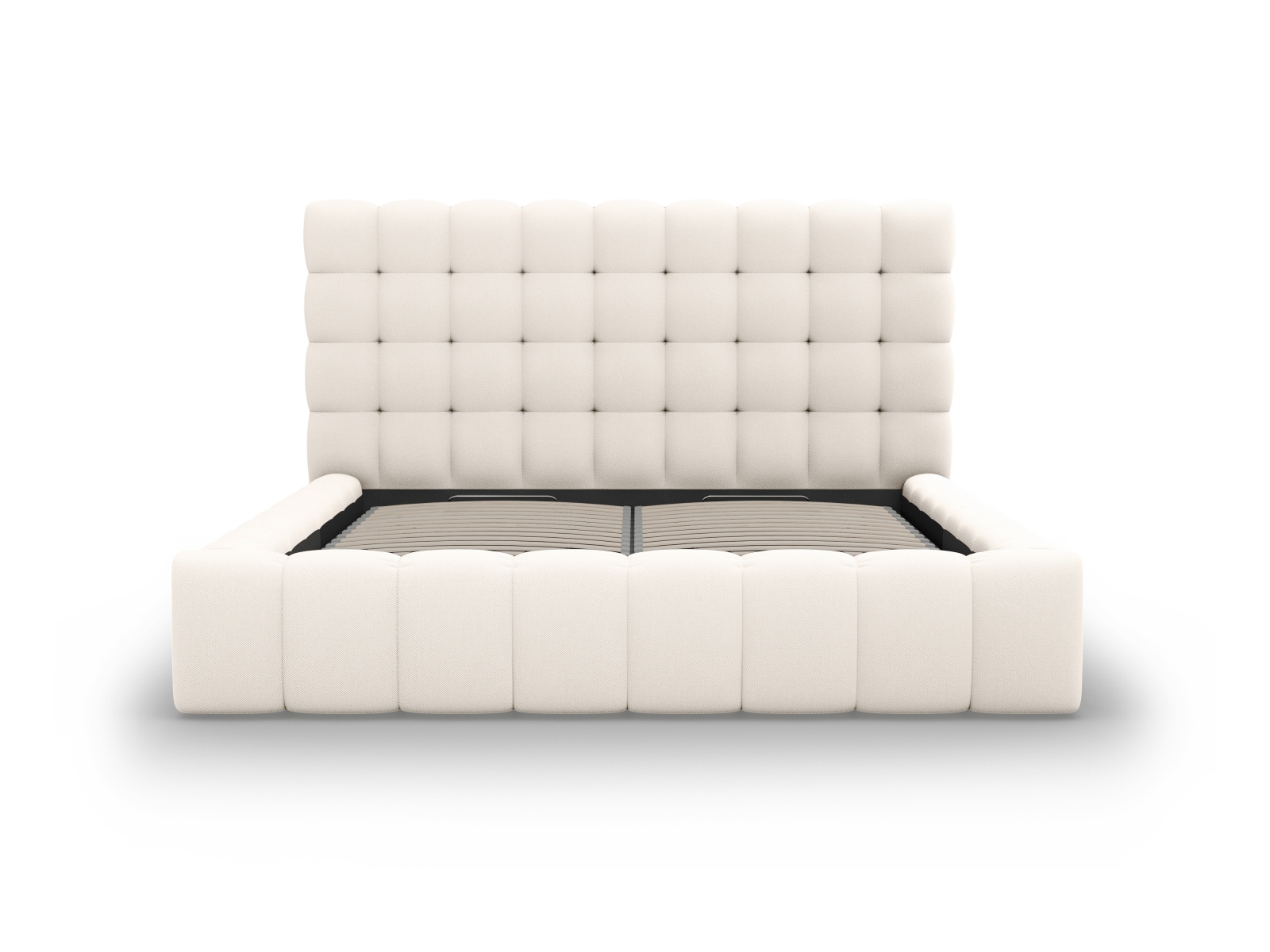 Micadoni Stauraumbett mit Kopfteil Mamaia Strukturierter Stoff Helles Beige 140x200
