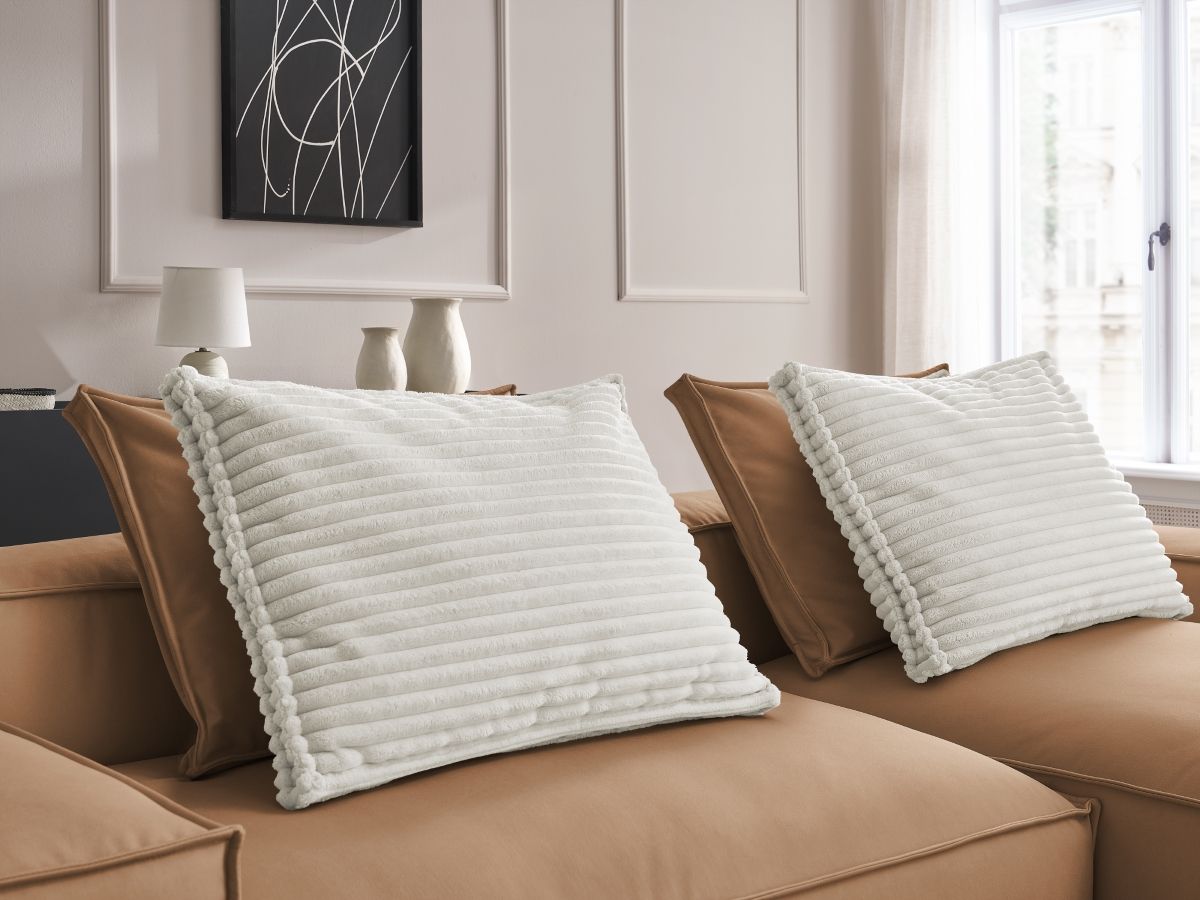 Bobochic Boheme Ecksofa, 3 Kissen Kunstleder Hellbraun