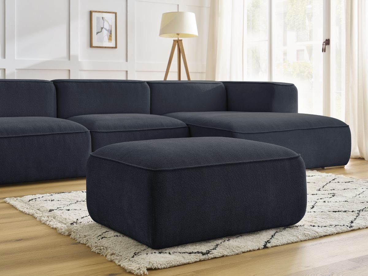 Bobochic Zephyr Ecksofa mit Pouf 349 × 165 cm Strukturstoff Dunkelblau Ecke rechts
