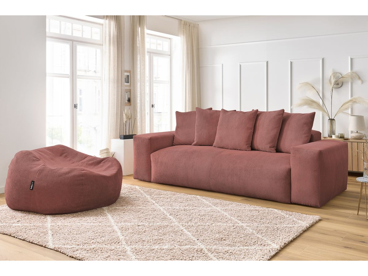 Bobochic Voltaire Sofa 4-Sitzer mit Pouf 280 × 124 cm Cordsamt Rosa