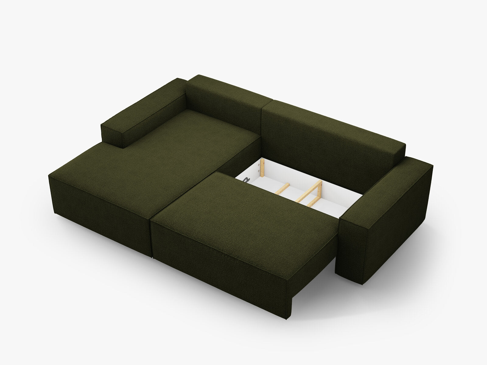 Micadoni Schlaf-Ecksofa Jodie 3-Sitzer Links Boucle Dunkel-Olivgrün