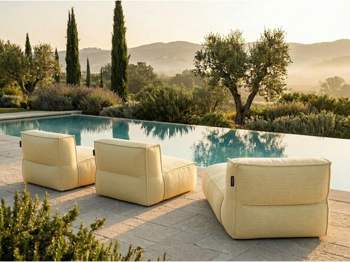 Bobochic Biarritz Gartensofa 3-Sitzer Melange-Stoff Gelb