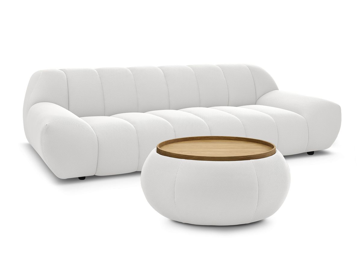 Bobochic Hayden Sofa 3-Sitzer mit Pouf 256 × 107 cm Mesh-Stoff Weiß