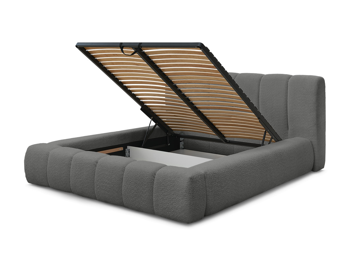 Bobochic Denali Polsterbett mit Bettkasten Bouclé-Stoff Dunkelgrau, Liegefläche 140 × 190 cm