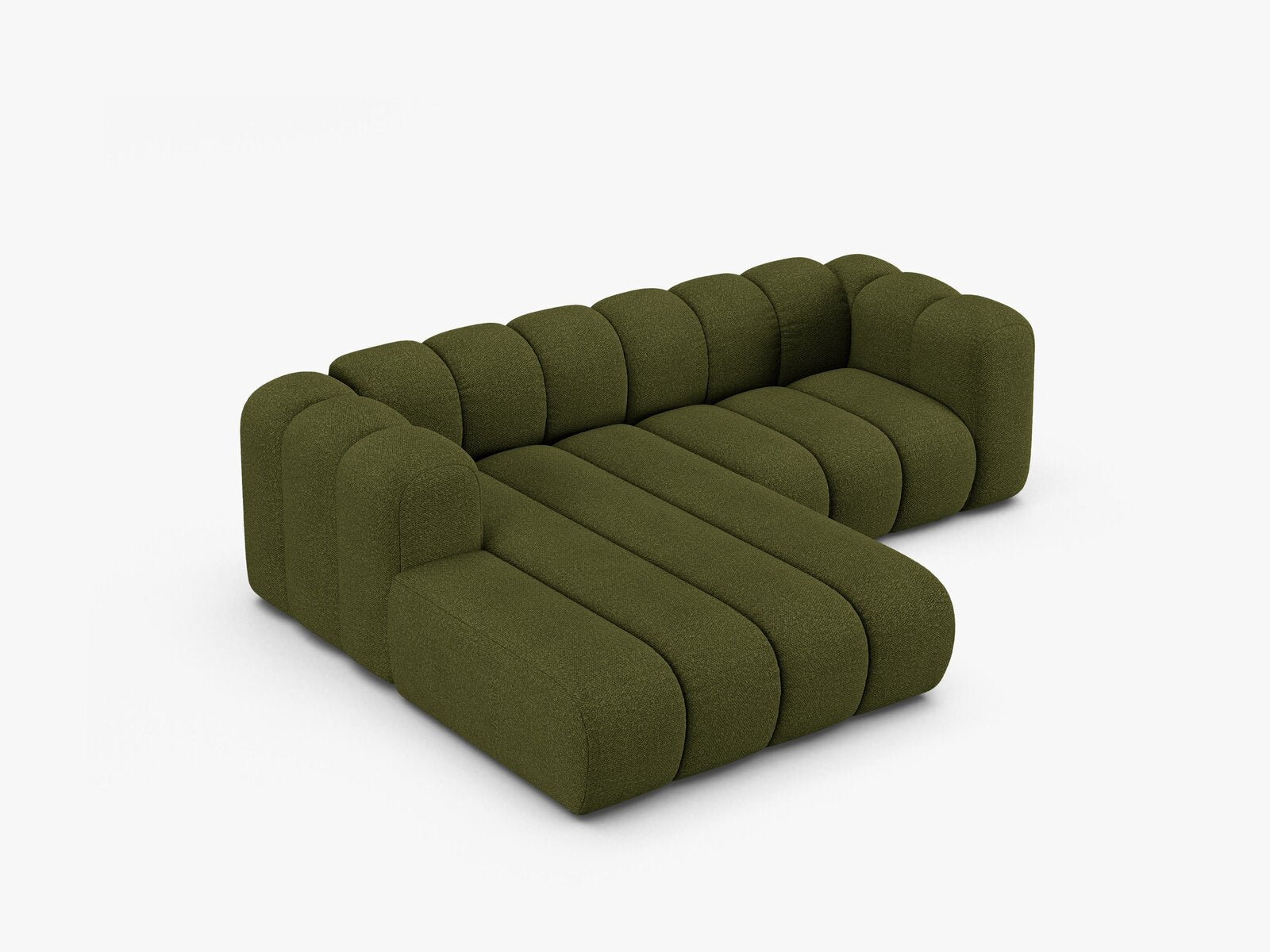 Micadoni Modulares Ecksofa Lupine 3-Sitzer Links Boucle Baloo Dunkel-Olivgrün