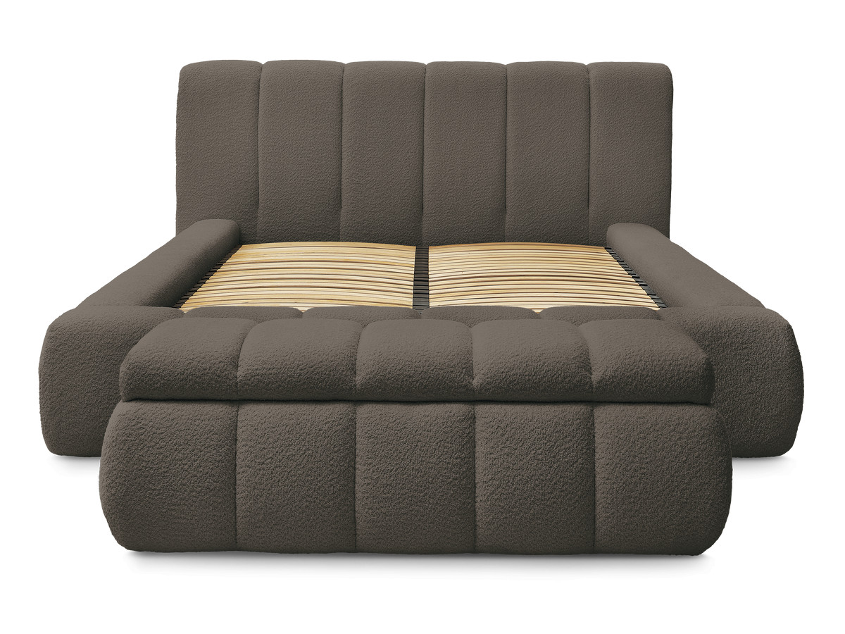 Bobochic Denali Polsterbett mit Bettkasten mit Bettbank Bouclé-Stoff Braun, Liegefläche 140 × 190 cm
