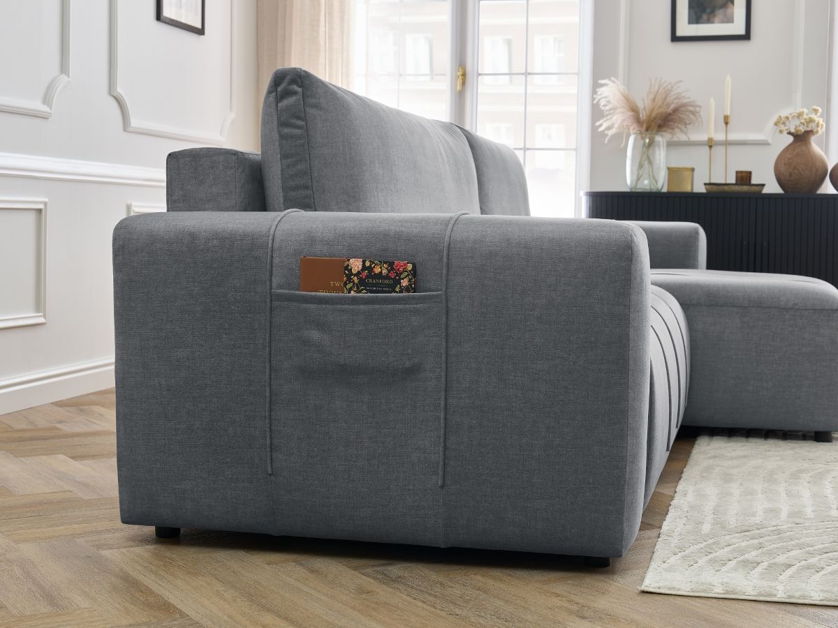 Bobochic Arsene Ecksofa mit Schlaffunktion und Bettkasten 288 × 148 cm Samt Dunkelgrau