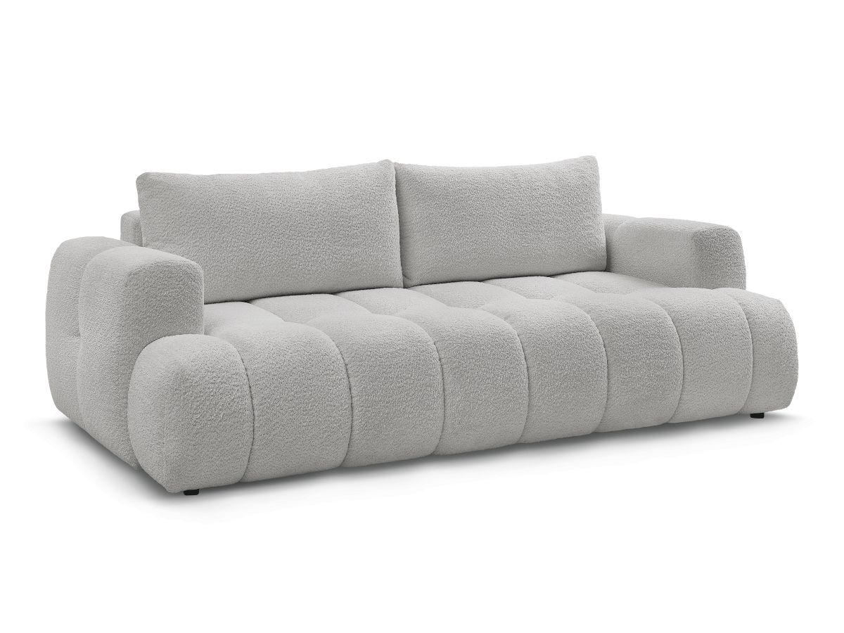 Bobochic Fuji Schlafsofa 3-Sitzer mit Bettkasten Bouclé-Stoff Hellgrau