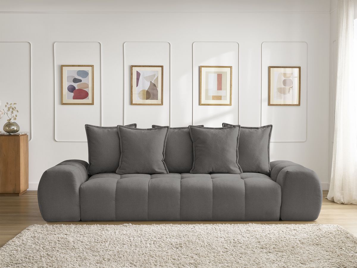Bobochic Everest Sofa 3-Sitzer, 5 Kissen Strukturstoff Dunkelgrau