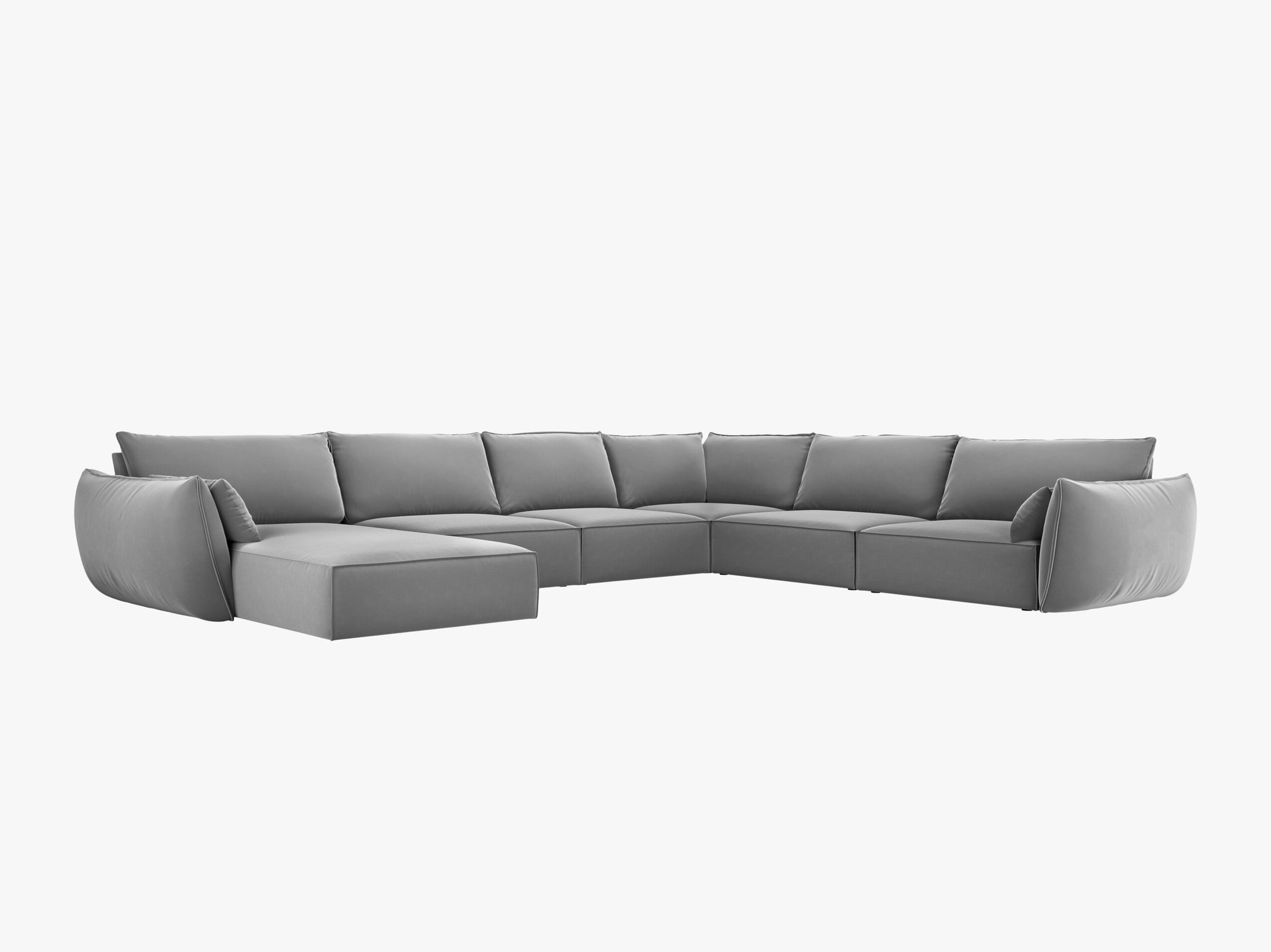 Micadoni Panorama-Ecksofa Kaelle 8-Sitzer Rechts Samt Bluvel Grau