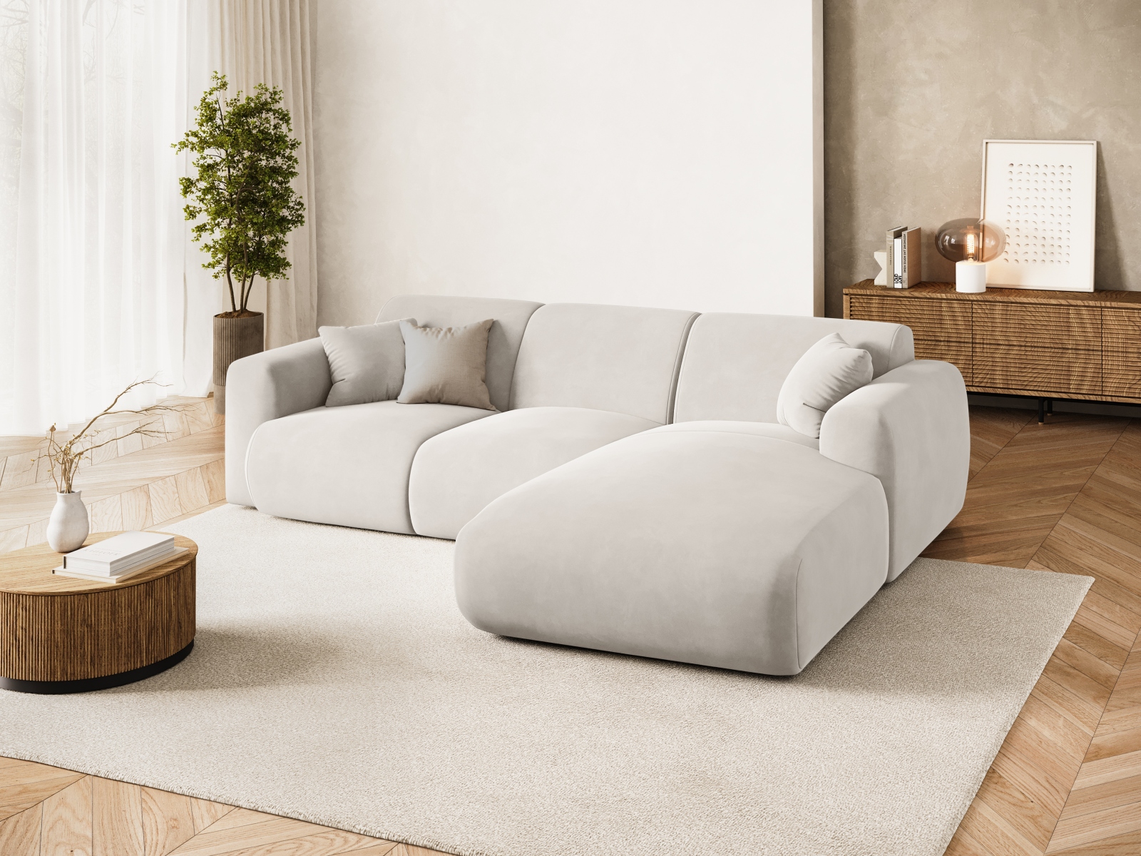 Cosmopolitan Design Ecksofa Nolio 4-Sitzer Samt Casino Helles Beige Rechts