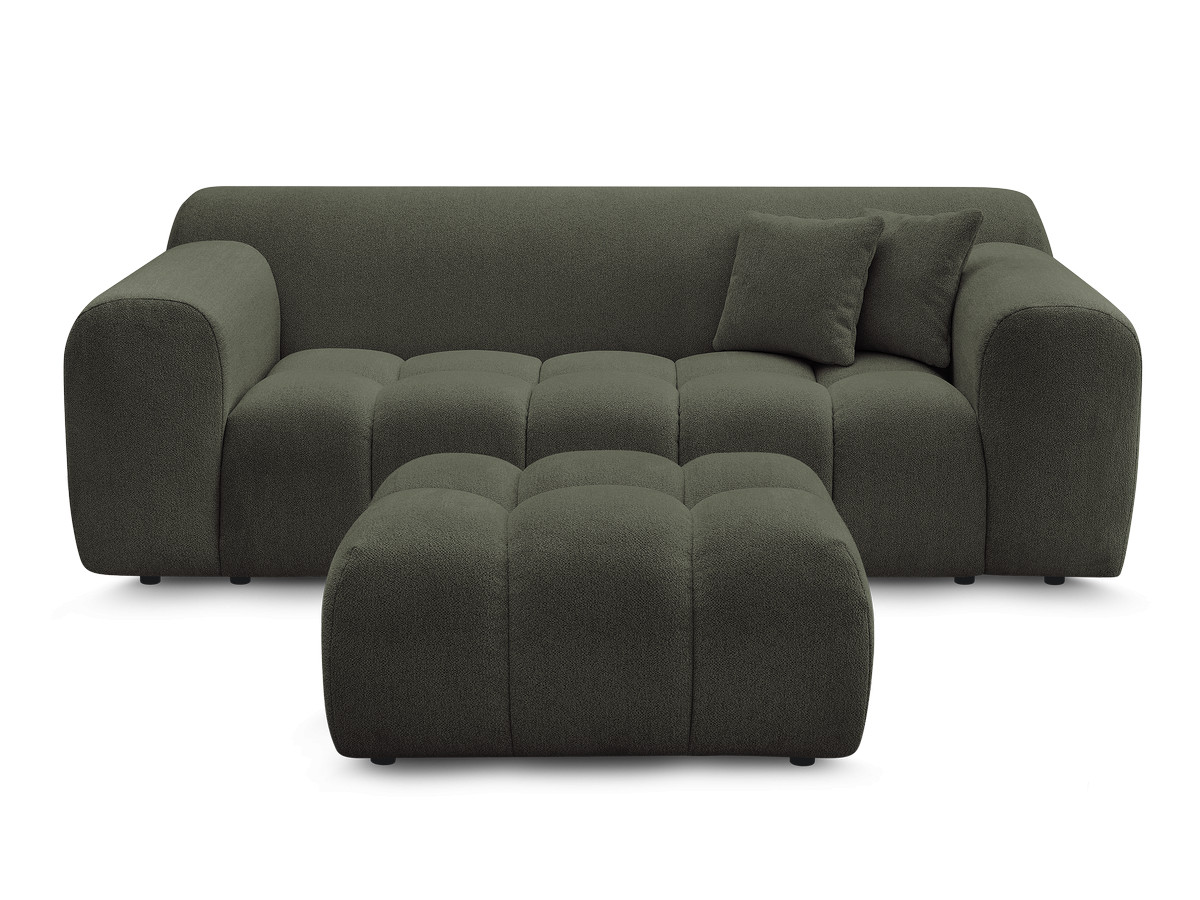 Bobochic Melisse Sofa 2-Sitzer mit Pouf Melange-Stoff Grün