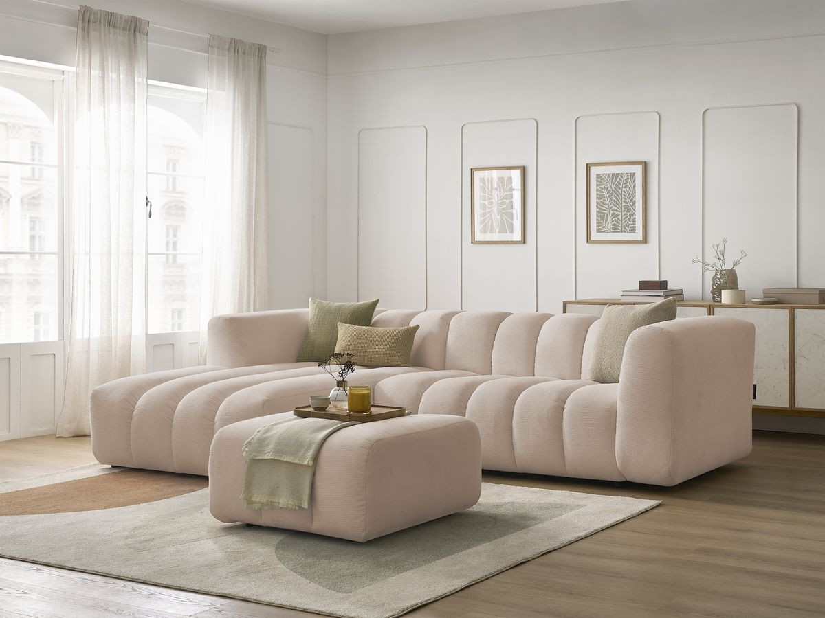 Bobochic Talia Ecksofa mit Pouf Melange-Stoff Beige Ecke links