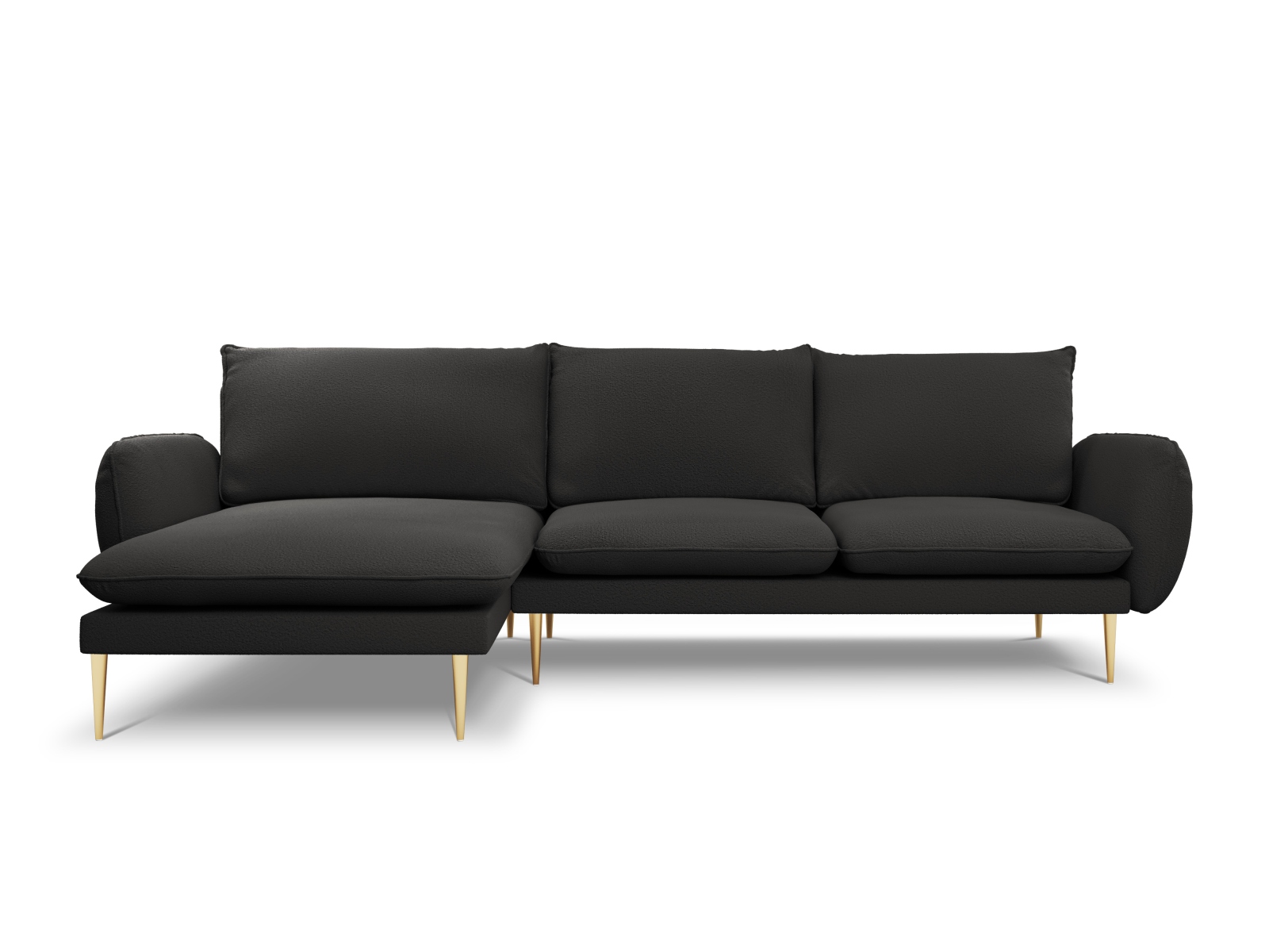 Cosmopolitan Design Ecksofa Vienna 5-Sitzer Boucle Ascot Schwarz Links Beine Gold