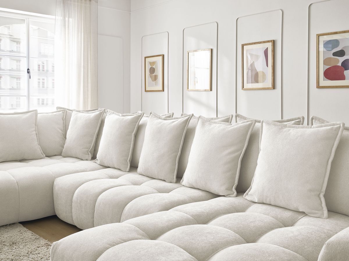 Bobochic Everest Wohnlandschaft, 14 Kissen Strukturstoff Weiß Ecke rechts
