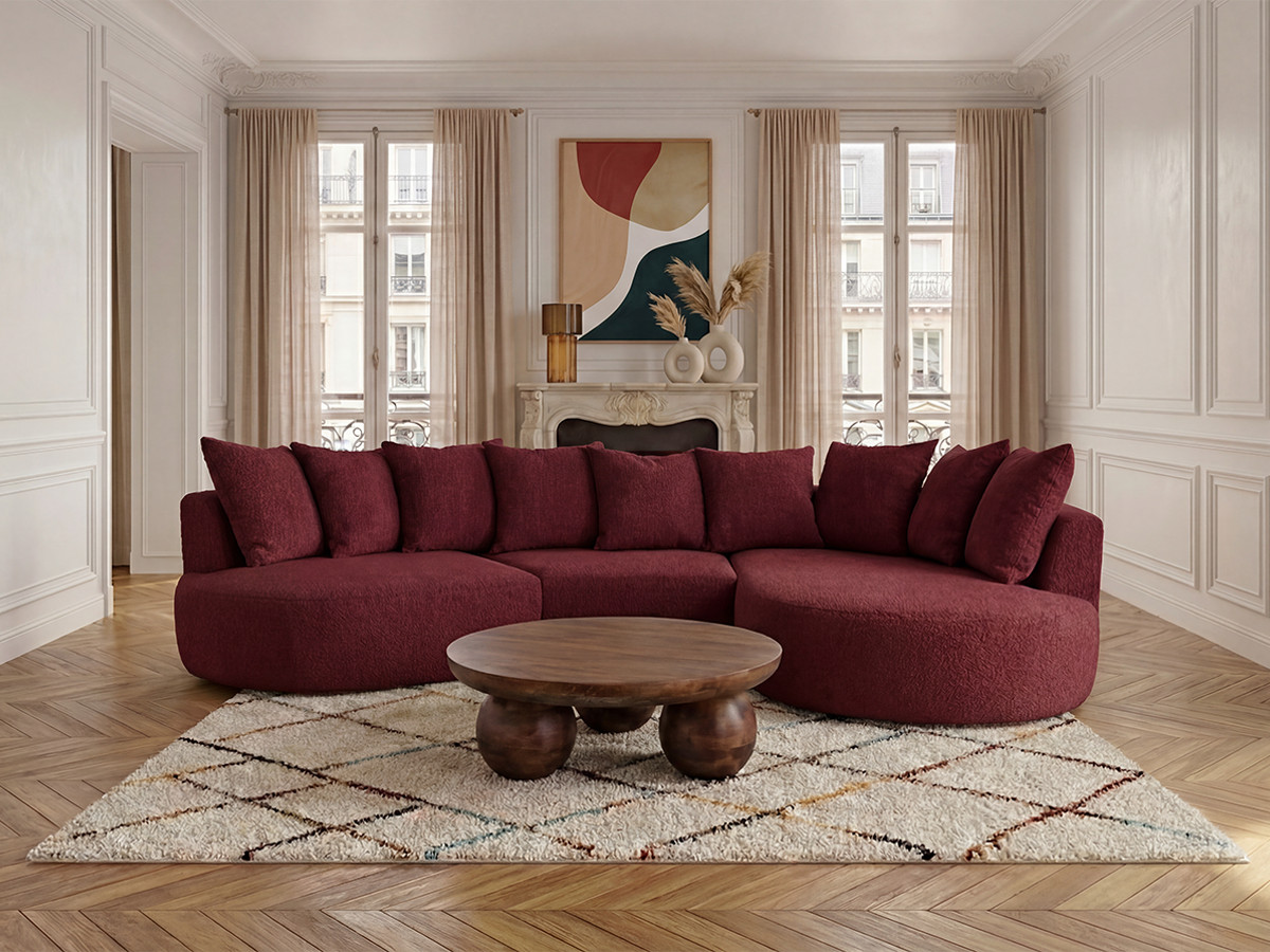 Bobochic Calypso Ecksofa Bouclé-Stoff Bordeaux Ecke rechts