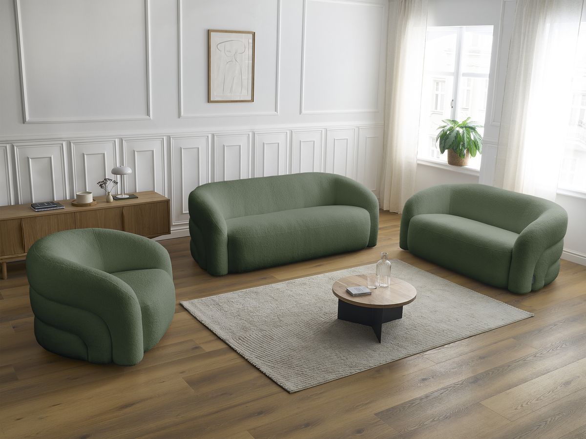 Bobochic Elina Sofa 6-Sitzer Bouclé-Stoff Grün