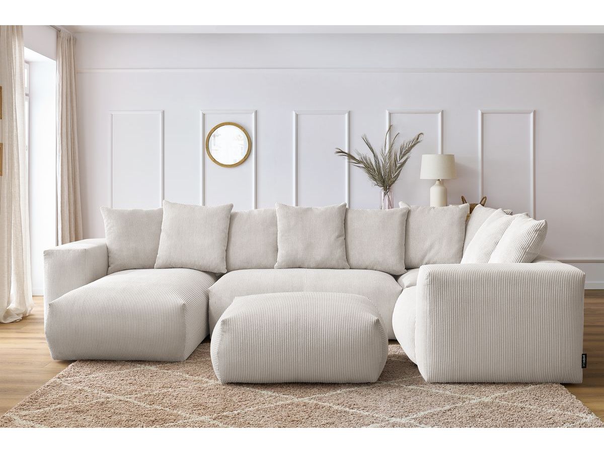 Bobochic Voltaire Wohnlandschaft mit Pouf 356 × 214 cm Cordsamt Beige Ecke links