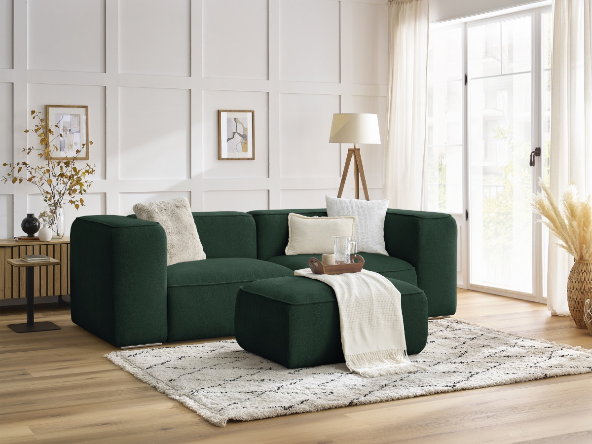 Bobochic Zephyr Sofa 3-Sitzer mit Pouf Strukturstoff Grün