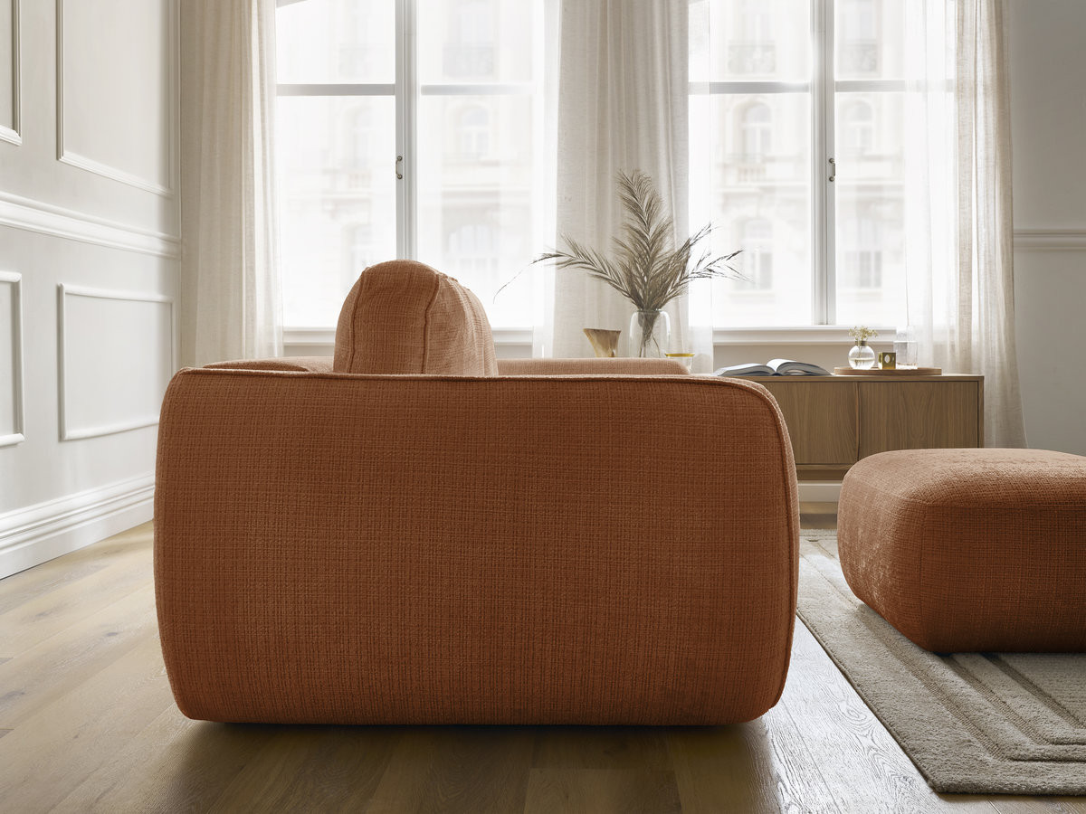 Bobochic Denise Schlafsofa 3-Sitzer mit Bettkasten und Pouf Strukturstoff Orange