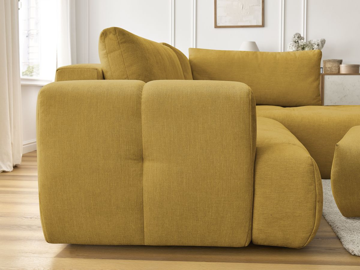 Bobochic Fuji Ecksofa mit Schlaffunktion und Bettkasten und Pouf 282 × 204 cm Stoff Gelb Ecke rechts