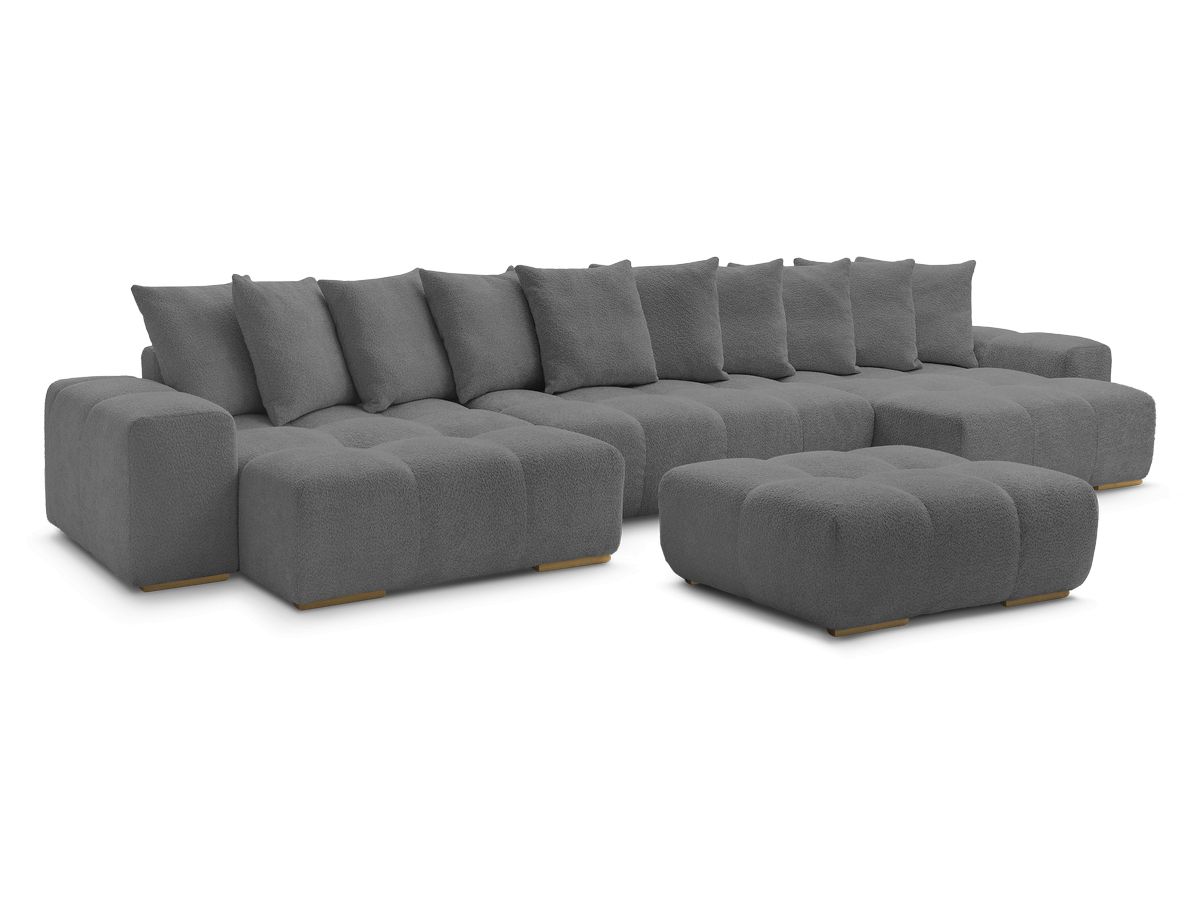 Bobochic Anakin Wohnlandschaft mit Pouf, 10 Kissen Bouclé-Stoff Dunkelgrau