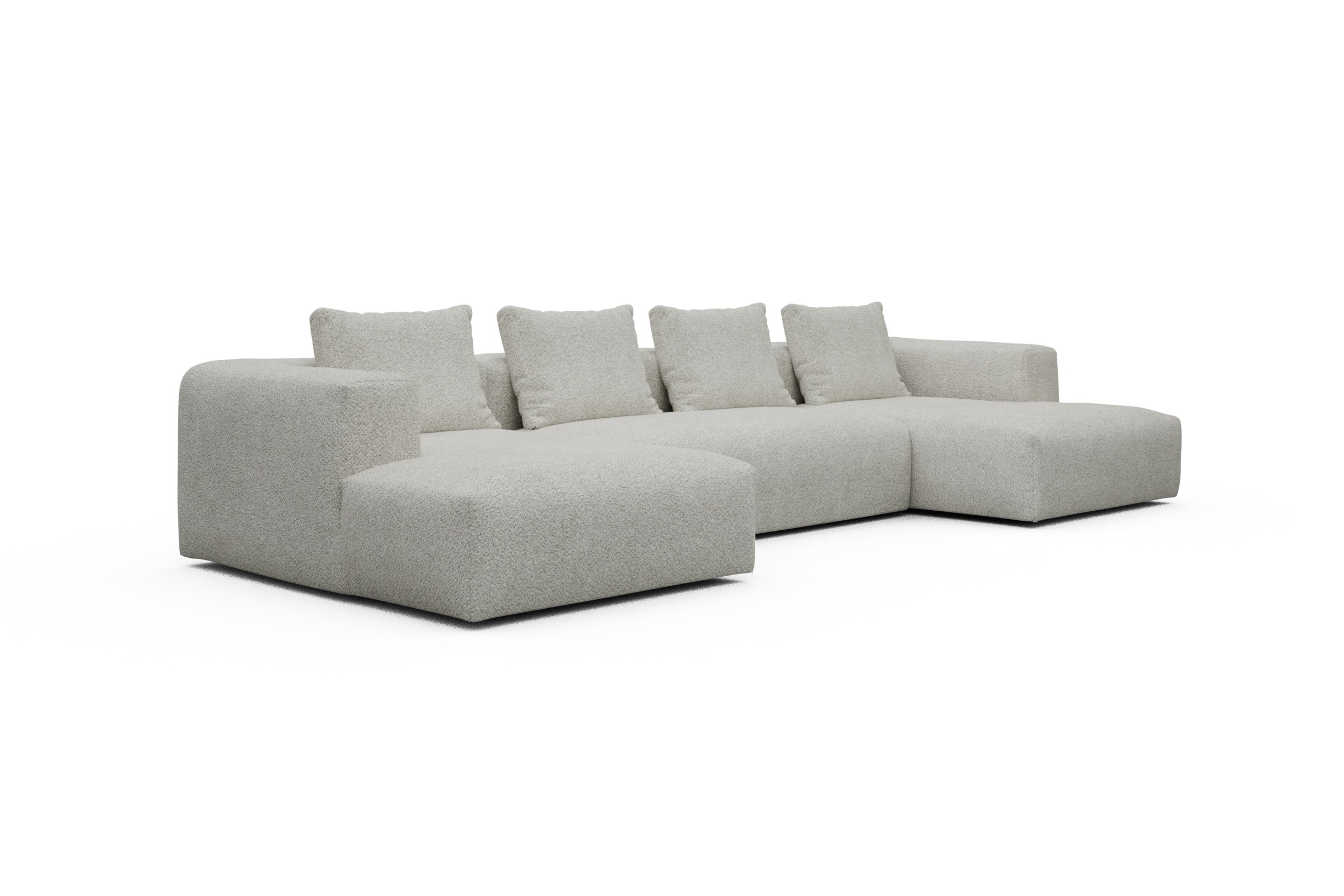Wohnlandschaft Fred mit 2-Sitzer und Chaiselongue beidseitig Vanora-Warm-Sand