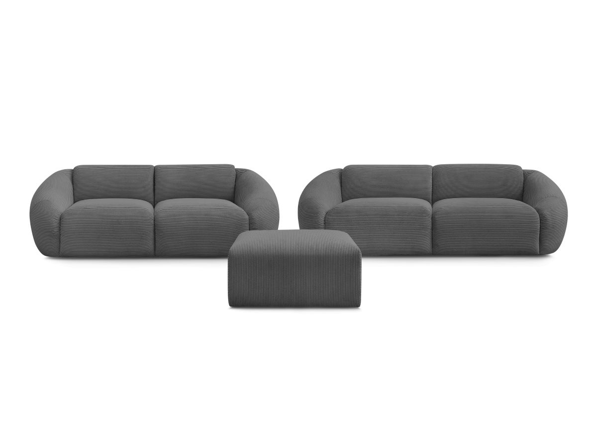 Bobochic Tina Sofa 6-Sitzer mit Pouf Cordsamt Dunkelgrau