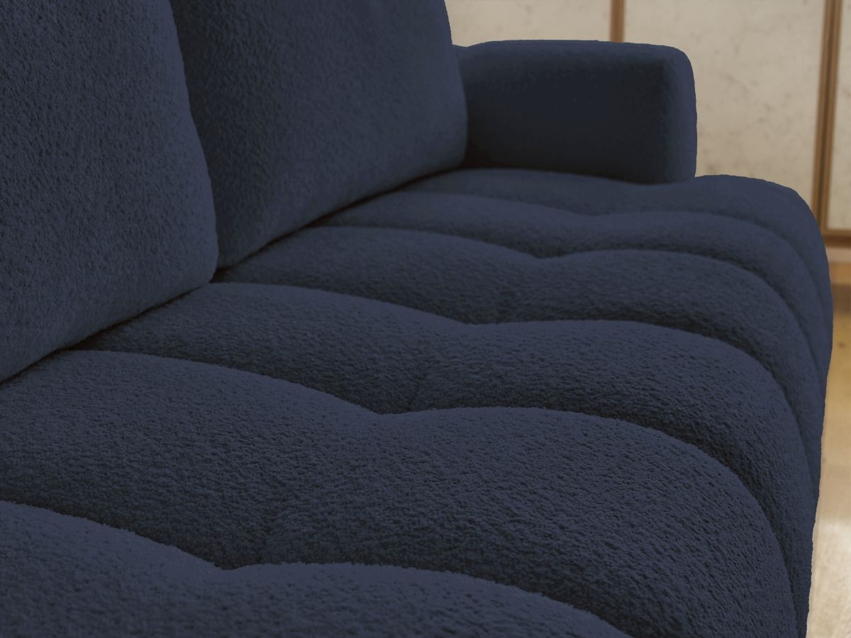 Bobochic Fuji Schlafsofa 3-Sitzer mit Bettkasten und Pouf Bouclé-Stoff Dunkelblau