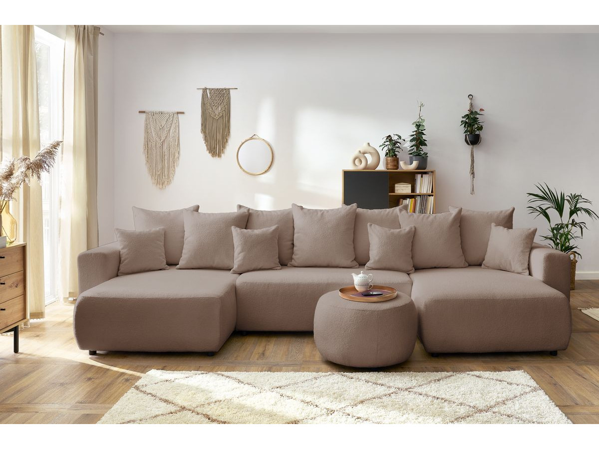 Bobochic Envy Wohnlandschaft mit rundem Pouf Bouclé-Stoff Braun