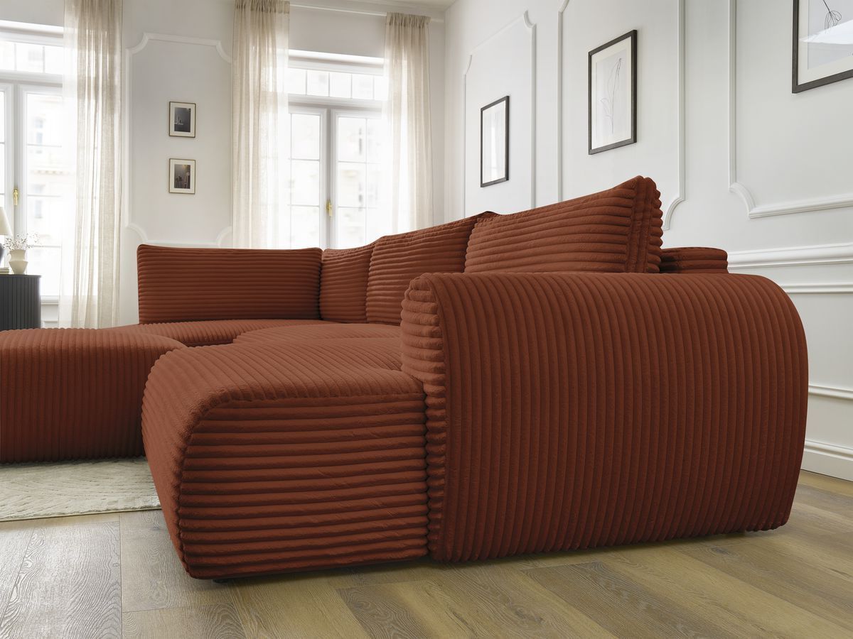 Bobochic Lucien Wohnlandschaft mit Pouf Breitcord weich Orange Ecke rechts